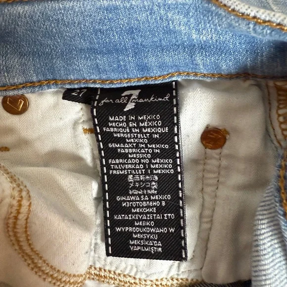 7 For All Mankind Blue Jean Mid Roll Shorts Frayed Hem SKU 0044 - Picture 7 of 12